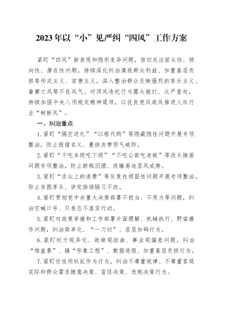 2023年以“小”见严纠“四风”工作方案