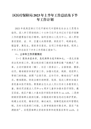区医疗保障局2023年上半年工作总结及下半年工作计划（20230703）