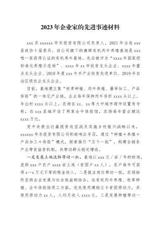 2023年企业家的先进事迹材料