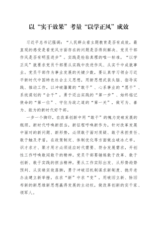 以“实干效果”考量“以学正风”成效
