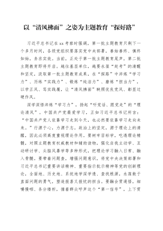 以“清风拂面”之姿为主题教育“探好路”