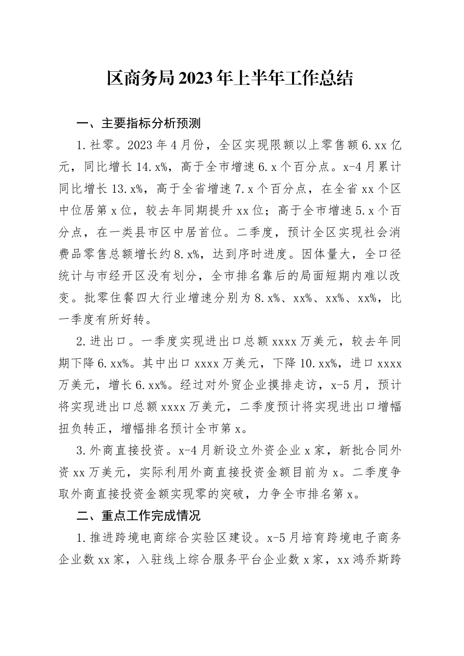区商务局2023年上半年工作总结（20230612）_第1页