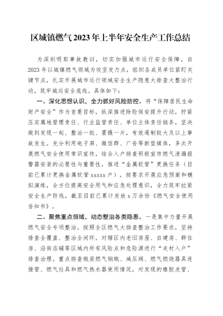 区城镇燃气2023年上半年安全生产工作总结（20230620）