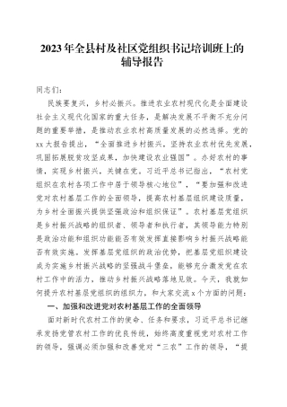 2023年全县村及社区党组织书记培训班上的辅导报告