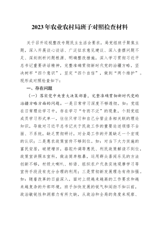 2023年农业农村局班子对照检查材料