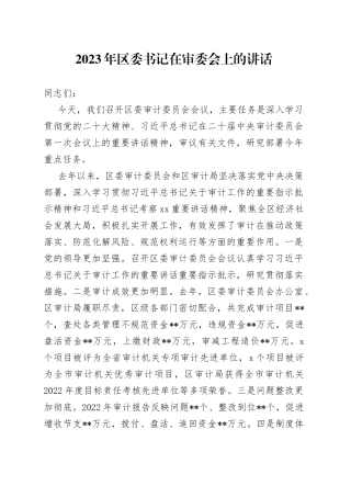 2023年区委书记在审委会上的讲话