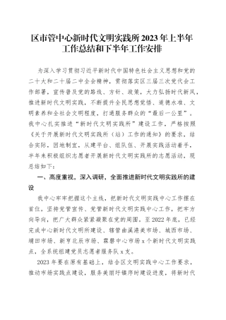 区市管中心新时代文明实践所2023年上半年工作总结和下半年工作安排（20230612）