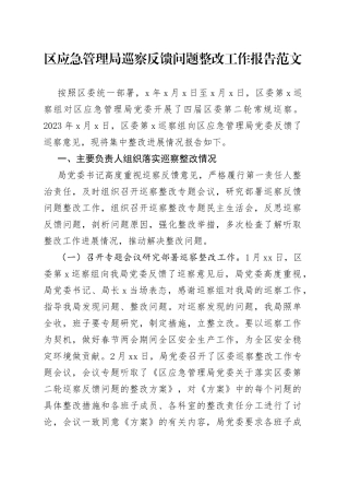 区应急管理单位巡察反馈问题整改工作报告总结汇报
