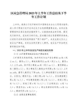 区应急管理局2023年上半年工作总结及下半年工作计划（20230731）