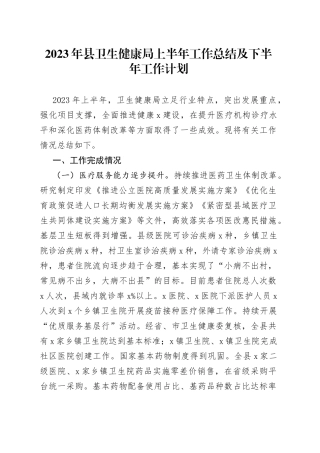 2023年县卫生健康局上半年工作总结及下半年工作计划