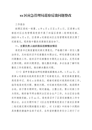 区应急管理局巡察反馈问题整改工作报告