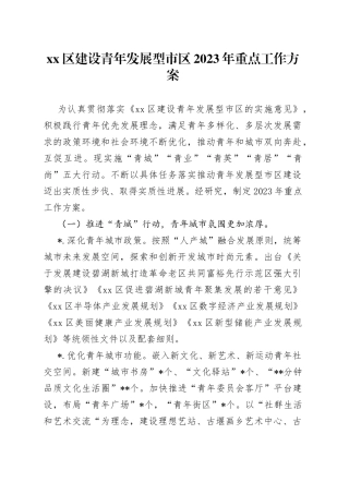 区建设青年发展型市区2023年重点工作方案