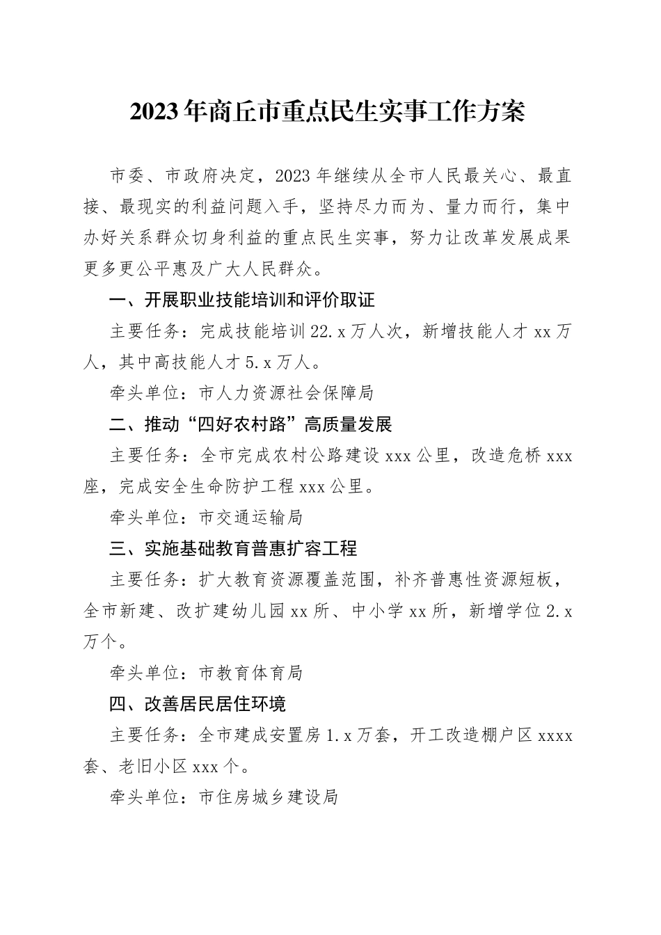 2023年商丘市重点民生实事工作方案_第1页