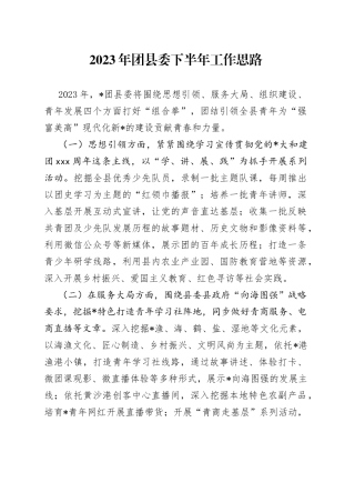 2023年团县委下半年工作思路