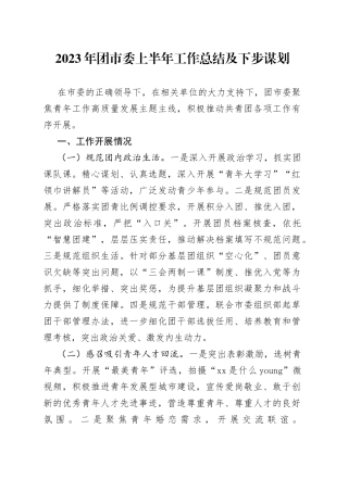 2023年团市委上半年工作总结及下步谋划