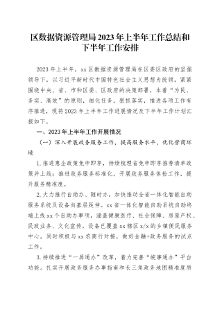 区数据资源管理局2023年上半年工作总结和下半年工作安排