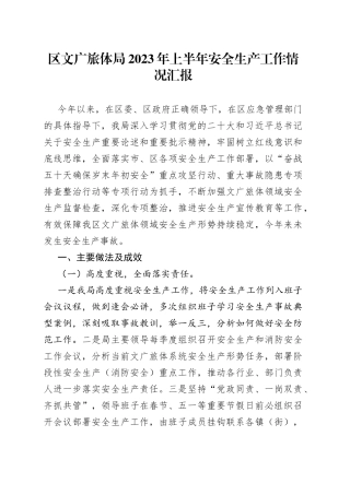 区文广旅体局2023年上半年安全生产工作情况汇报（20230620）