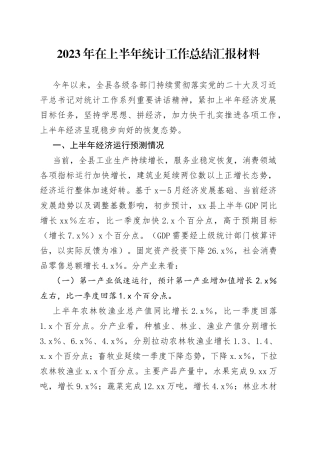 2023年在上半年统计工作总结汇报材料