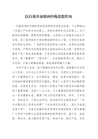 以自我革命精神淬炼思想作风