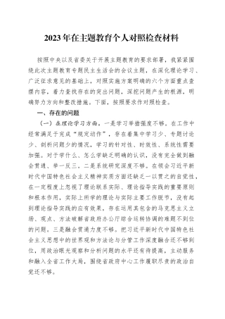 2023年在主题教育个人对照检查材料