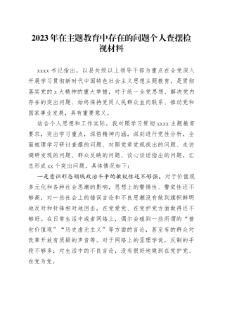 2023年在主题教育中存在的问题个人查摆检视材料