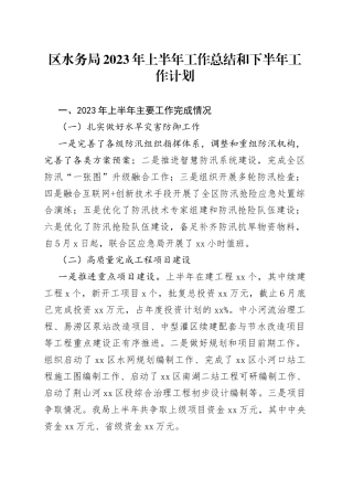 区水务局2023年上半年工作总结和2023年下半年工作计划（20230913）