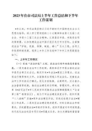 2023年在市司法局上半年工作总结和下半年工作谋划