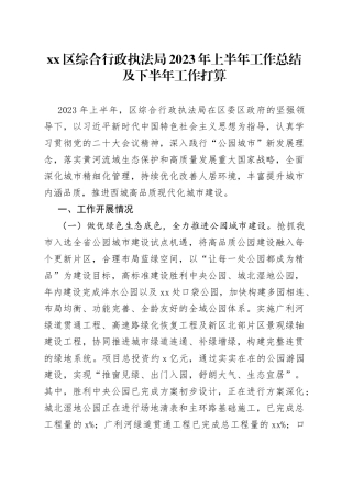 区综合行政执法局2023年上半年工作总结及下半年工作打算（20230802）