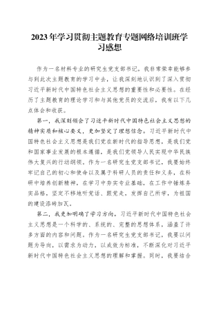 2023年学习贯彻主题教育专题网络培训班学习感想