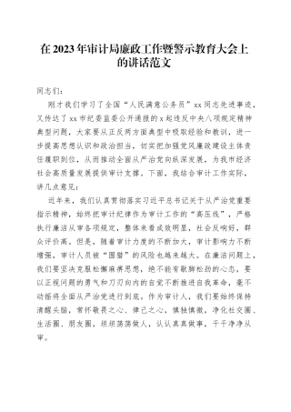 2023年审计局党风廉政工作暨警示教育大会讲话（全面从严治党，会议）