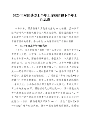 2023年对团县委上半年工作总结和下半年工作思路