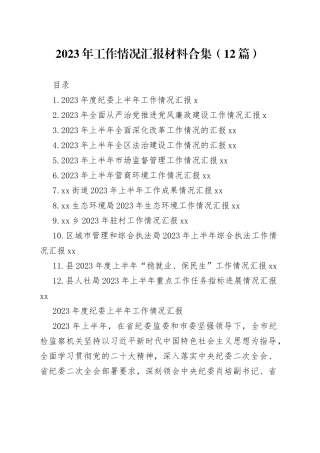 2023年工作情况汇报材料合集（12篇）