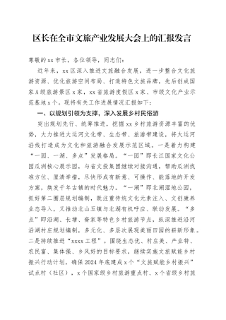 区长在全市文旅产业发展大会上的汇报发言