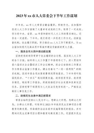 2023年市人大常委会下半年工作谋划