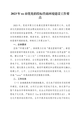 2023年市优化招投标营商环境建设工作要点（20230719）