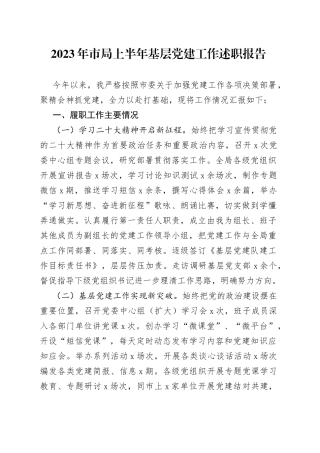 2023年市局上半年基层党建工作述职报告