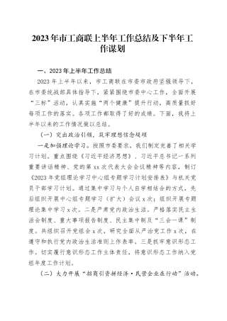 2023年市工商联上半年工作总结及下半年工作谋划