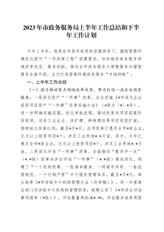 2023年市政务服务局上半年工作总结和下半年工作计划