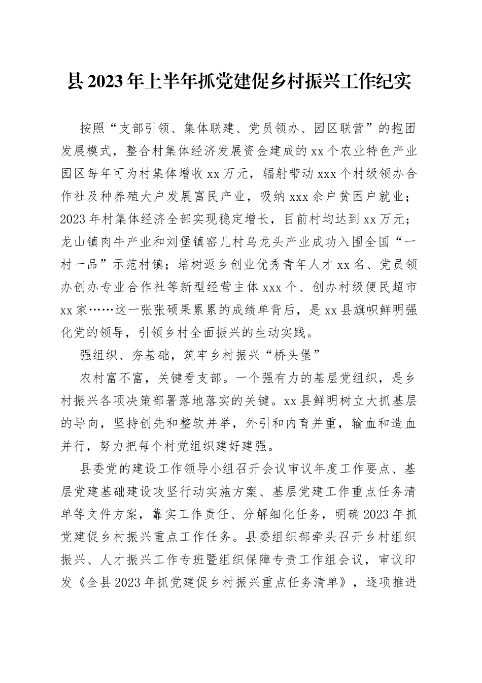 县2023年上半年抓党建促乡村振兴工作纪实（20230718）_第1页