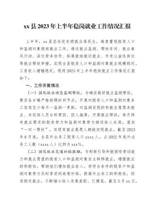 县2023年上半年稳岗就业工作情况汇报(1)