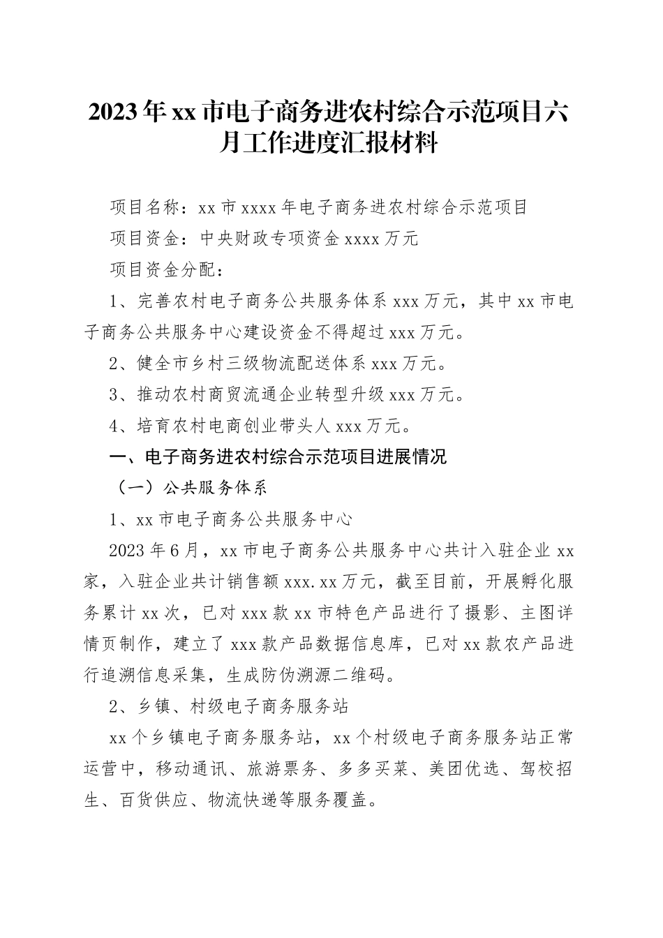2023年市电子商务进农村综合示范项目六月工作进度汇报材料_第1页