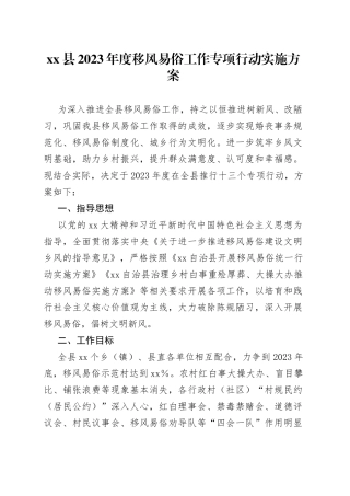 县2023年度移风易俗工作专项行动实施方案