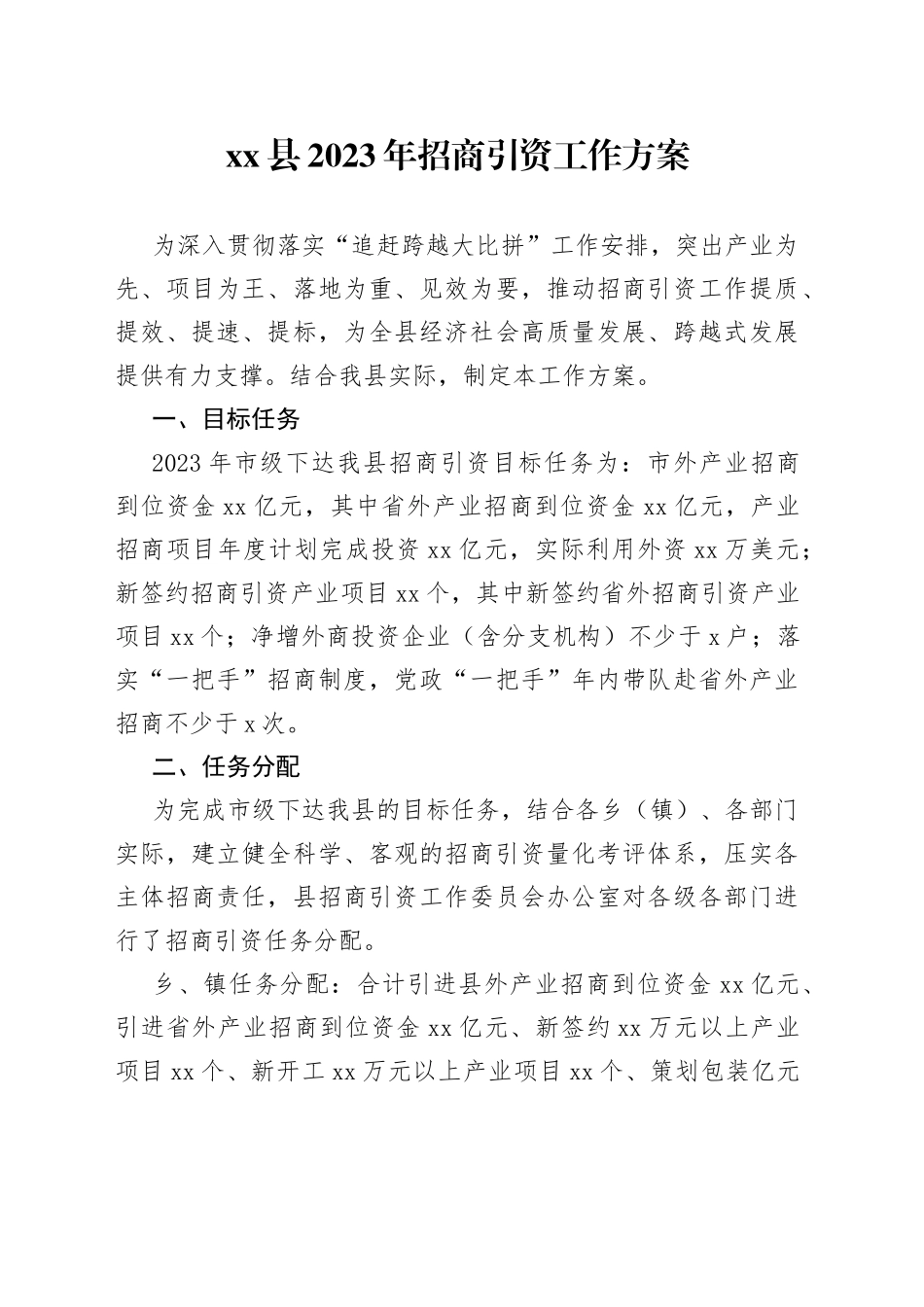 县2023年招商引资工作方案（20230728）_第1页