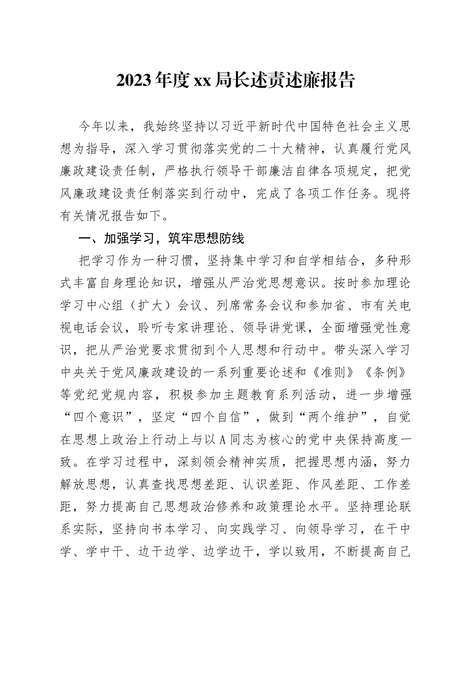 2023年度XX局长述责述廉报告_第1页