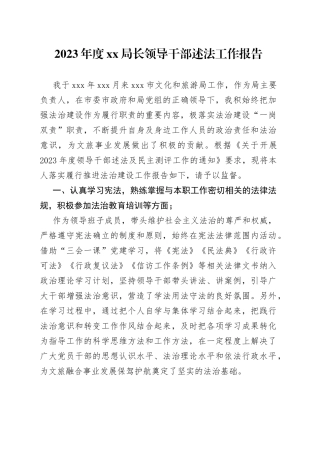 2023年度XX局长领导干部述法工作报告