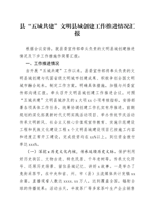 县“五城共建”文明县城创建工作推进情况汇报