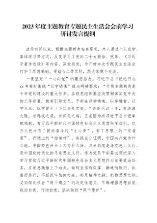 2023年度主题教育专题民主生活会会前学习研讨发言提纲20230831