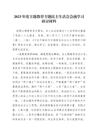 2023年度主题教育专题民主生活会会前学习研讨材料20230831