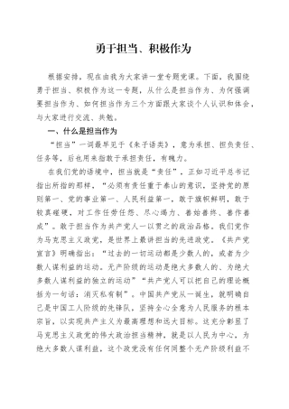 勇于担当主题教育党课