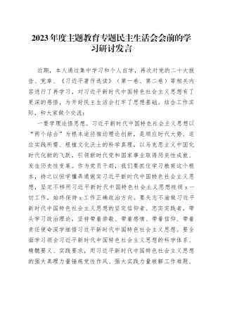 2023年度主题教育专题民主生活会会前的学习研讨发言